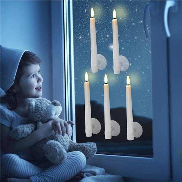LED Christmas Flamless Window Candles with Timer, 8 Inch Battery Operated Candle - Picture 6 of 6